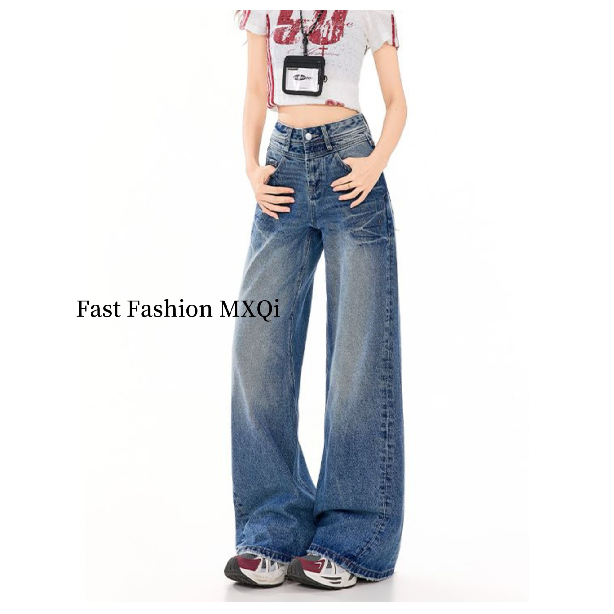 春秋新款美式复古低腰牛仔裤女宽松显瘦百搭垂感阔腿裤XLD-HL530