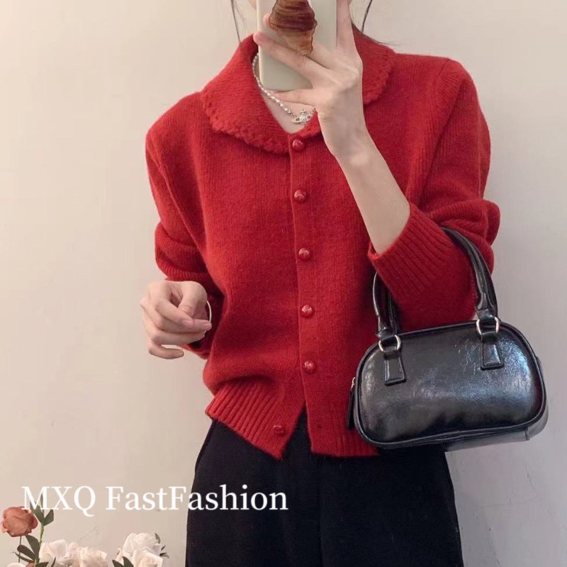 小香风秋冬新款韩系小翻领针织开衫上衣女气质小个子软糯毛衣外套