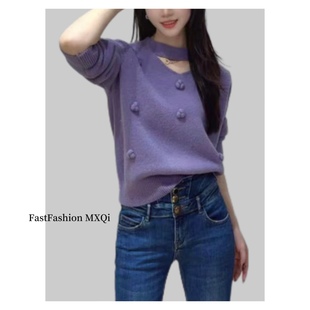挂脖V领毛衣打底 百搭洋气时尚 气质优雅风紫色针织衫 女25秋冬新款
