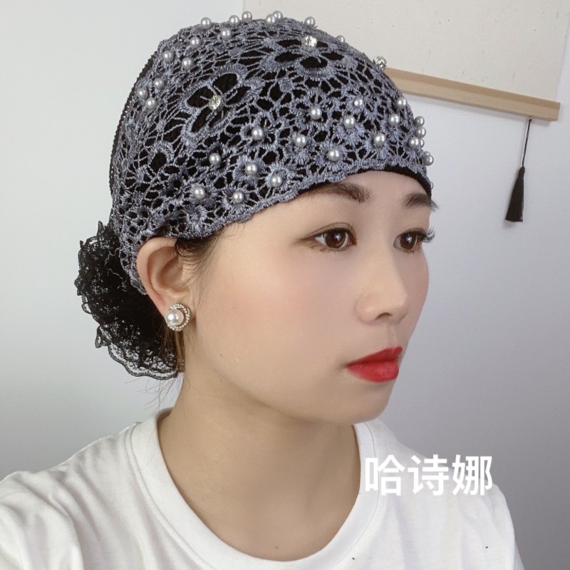 水容花边帽子透气百搭哈诗娜新款包头巾帽盘花盖白发帽子透气爆款图片
