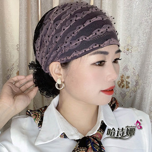2023年哈诗娜新款夏季盘花包头发帽子网红爆款透气纱帽头巾盖头巾