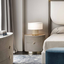 意式轻奢床头柜现代简约大理石台面设计师创意卧室皮质床头收纳柜