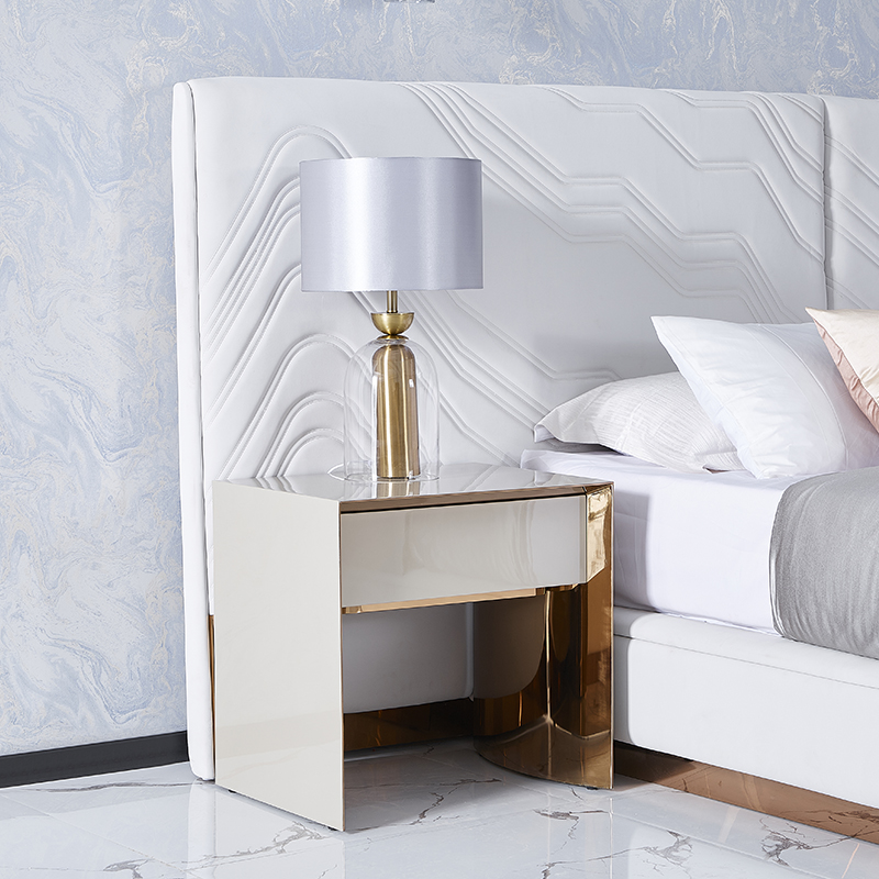 意式轻奢床头柜现代简约玫瑰金柜体设计师创意卧室床头收纳柜子