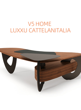 意式轻奢风设计师大户型书房办公桌泰柚饰面老板桌椅家具高端定制