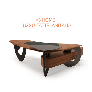 意式 轻奢风设计师大户型书房办公桌泰柚饰面老板桌椅家具高端定制