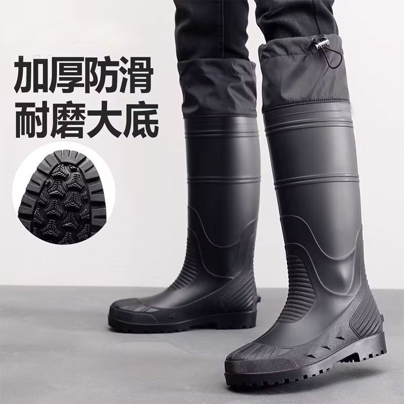 户外防蛇水鞋加高加厚雨靴钓鱼专用带束口防滑防水男款路亚涉水鞋