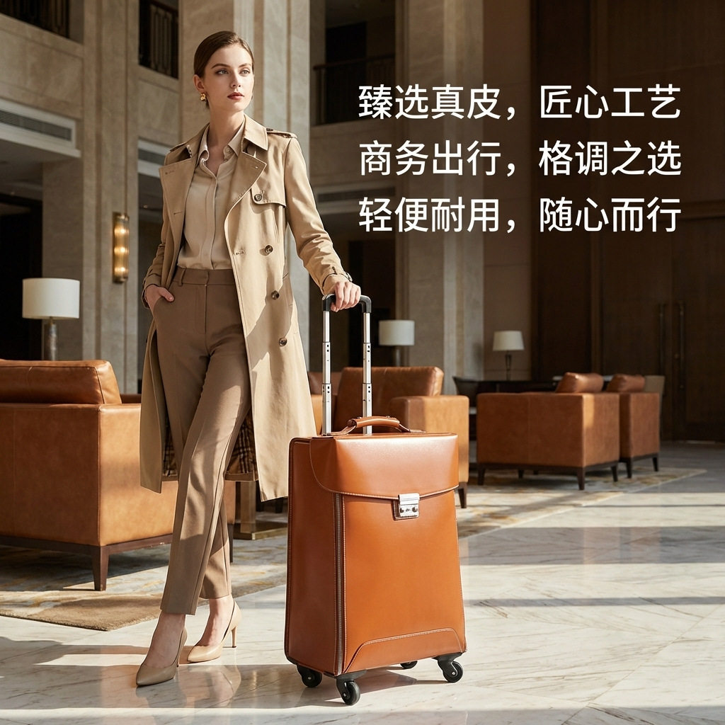 时尚百搭2026新款头层牛皮旅行箱20寸真皮万向轮行李箱男女拉杆箱
