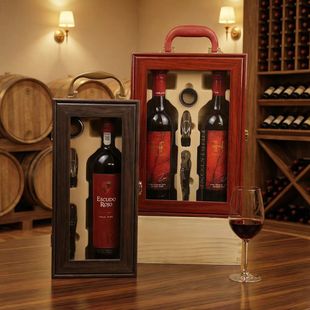 双支装红酒礼品盒木盒定制包装礼盒通用2瓶装葡萄酒礼盒红色酒盒