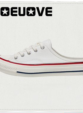 COEUOVE1970s帆布鞋女白色夏季半拖鞋一脚蹬情侣懒人鞋无后跟鞋子