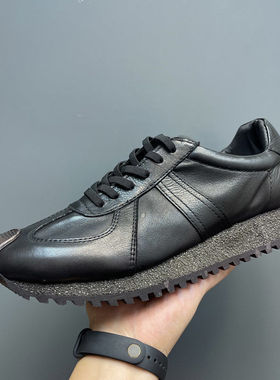 欧洲站阿甘鞋男德训鞋黑色真皮运动鞋软底增高小白鞋休闲鞋板鞋潮