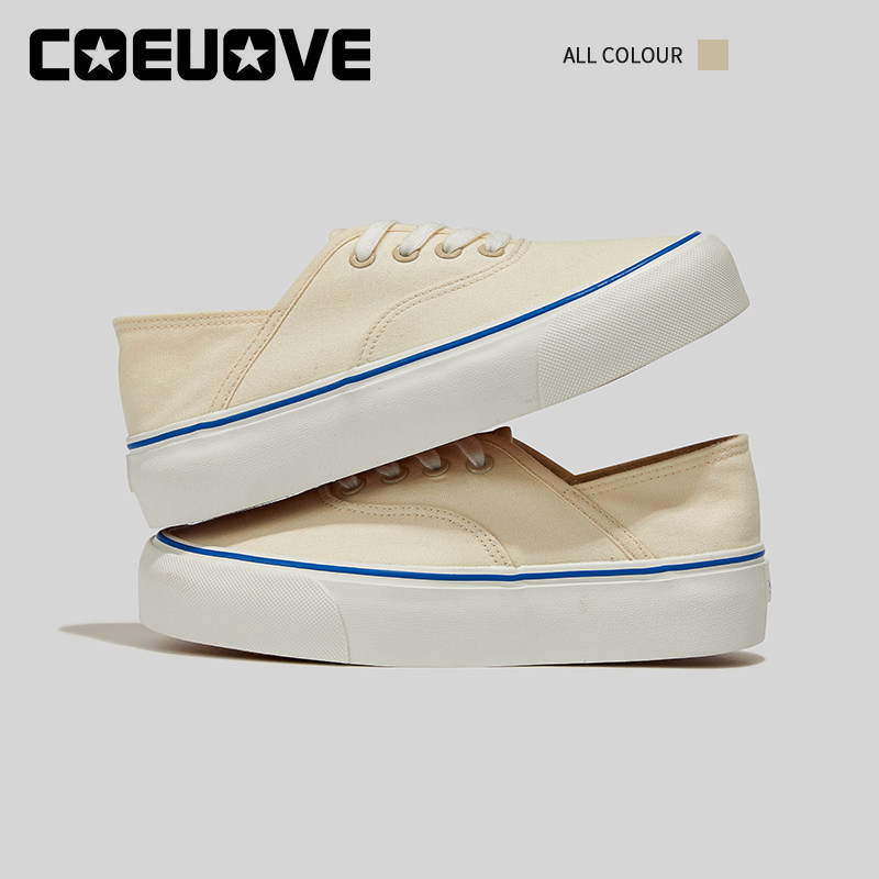 coeuove安纳海姆米色经典款帆布鞋女两穿踩半拖一脚蹬学生休闲鞋