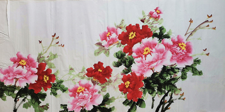 特价手绘国画牡丹四尺横幅 客厅沙发靠背装饰画 参展展览字画作品