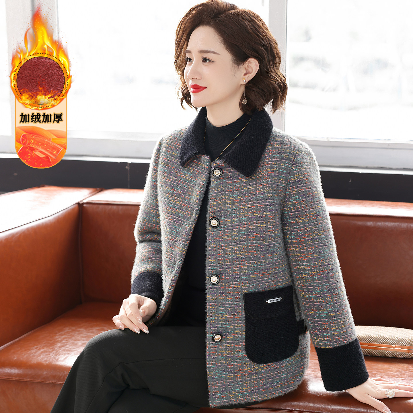 妈妈冬装外套洋派加厚衣服2025新款中年女装时尚减龄加绒保暖上衣