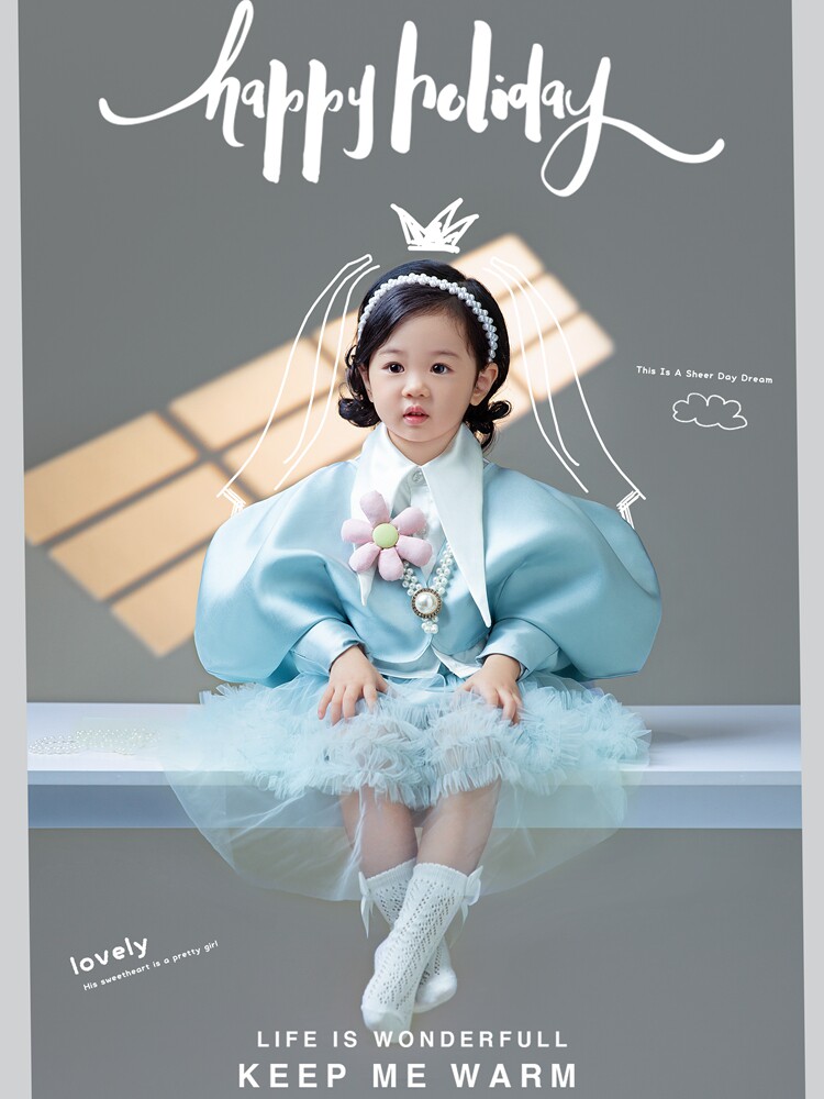 影楼写真艺术照1-2岁小童可爱拍照蓝珍珠公主裙衣服儿童摄影服装