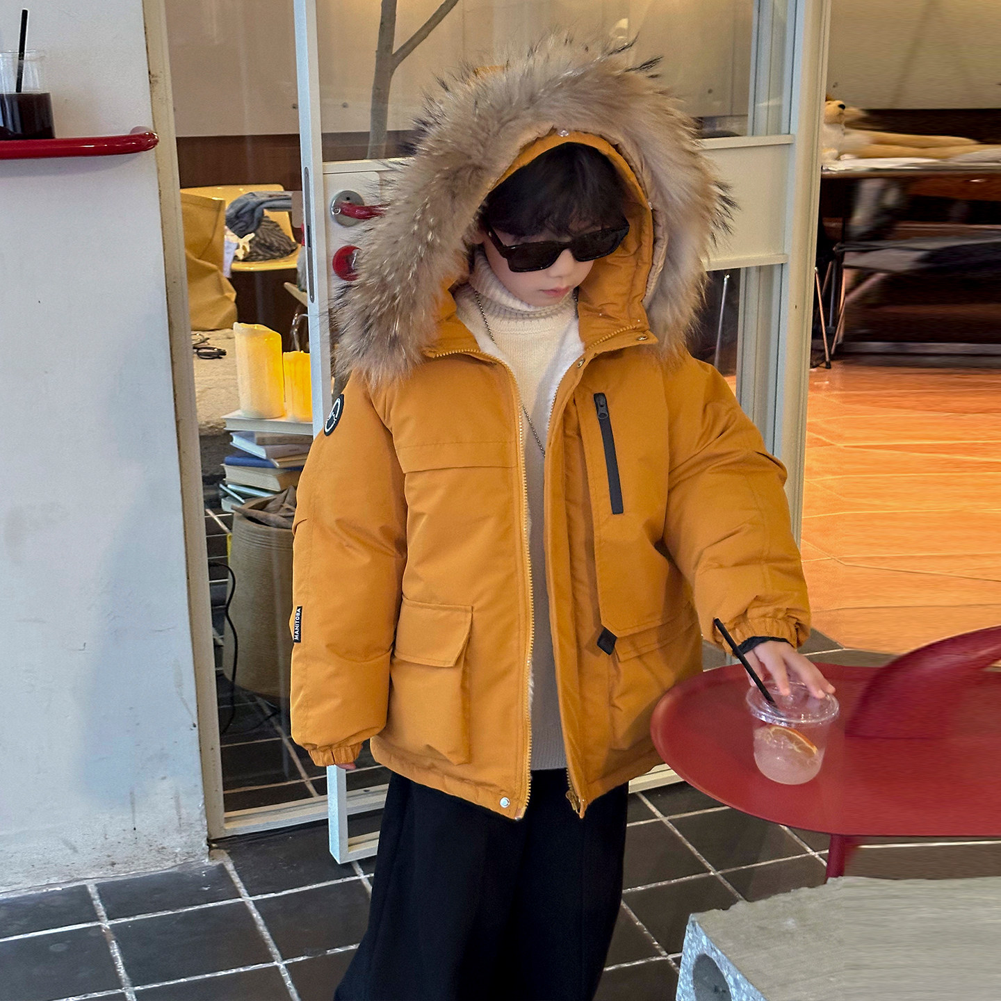 男女童毛领派克服冬季加绒加厚连帽棉衣外套洋气保暖贴标棉服年服