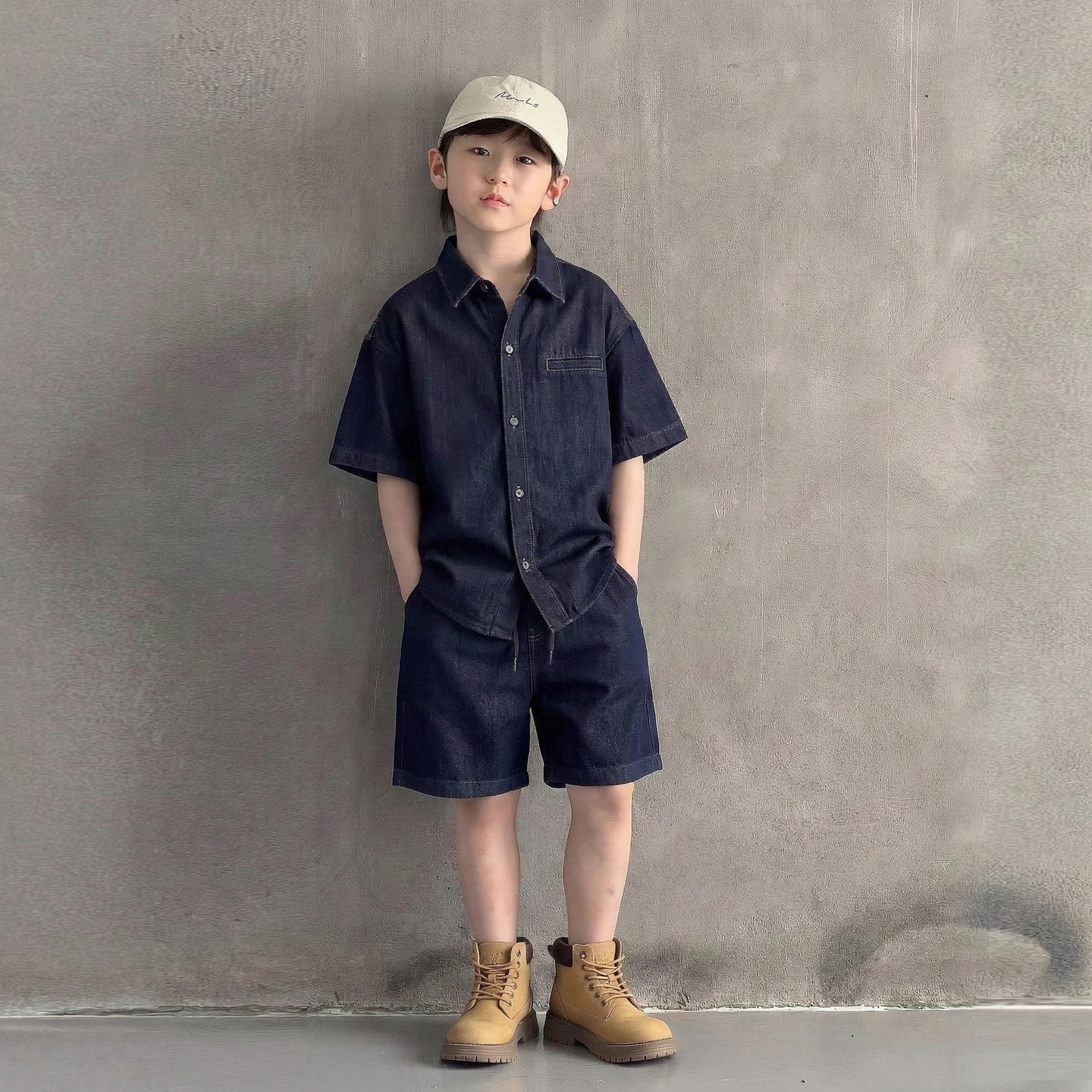 夏季男工装牛仔短袖短裤两件套
