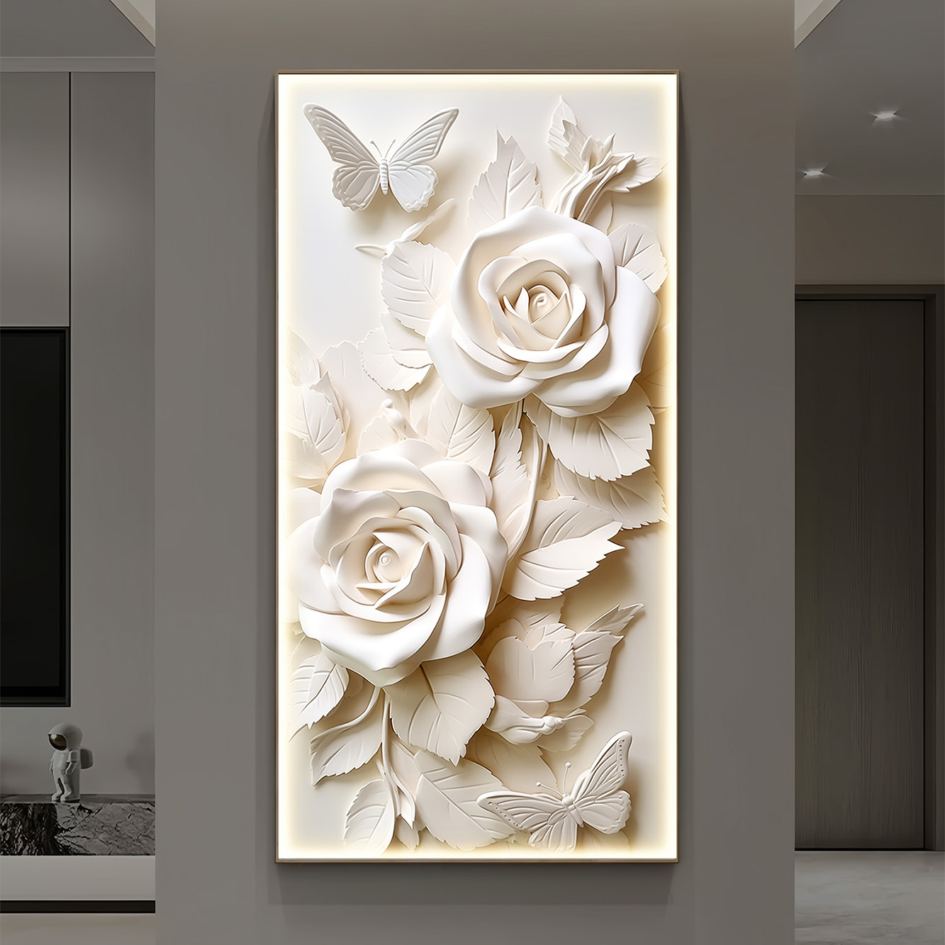 奶油风花卉玄关装饰画立体浮雕感壁画2024年新款高端过道尽头挂画图片