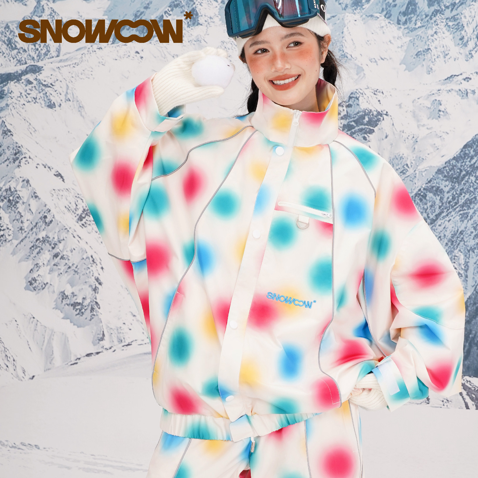 NOPMOB x SNOWOOW 彩色圆点 新款单板印花防水加厚滑雪服雪裤套装