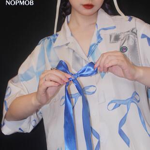 衬衫 NOPMOB 原创设计少女感印花宽松短袖 蓝色蝴蝶结 女夏 奶乎乎