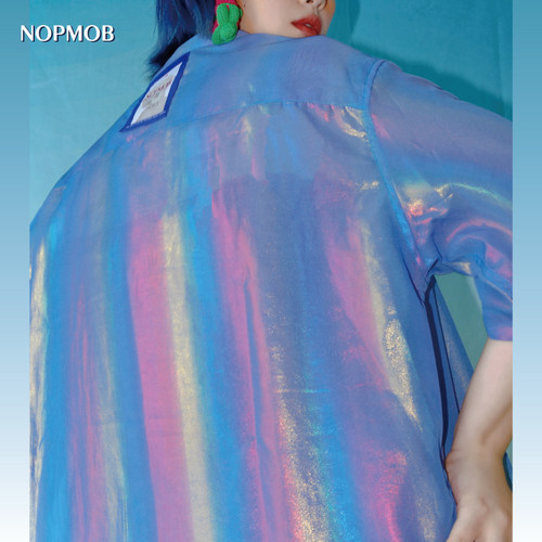 nopmob霓虹电报彩虹闪光短袖衬衫