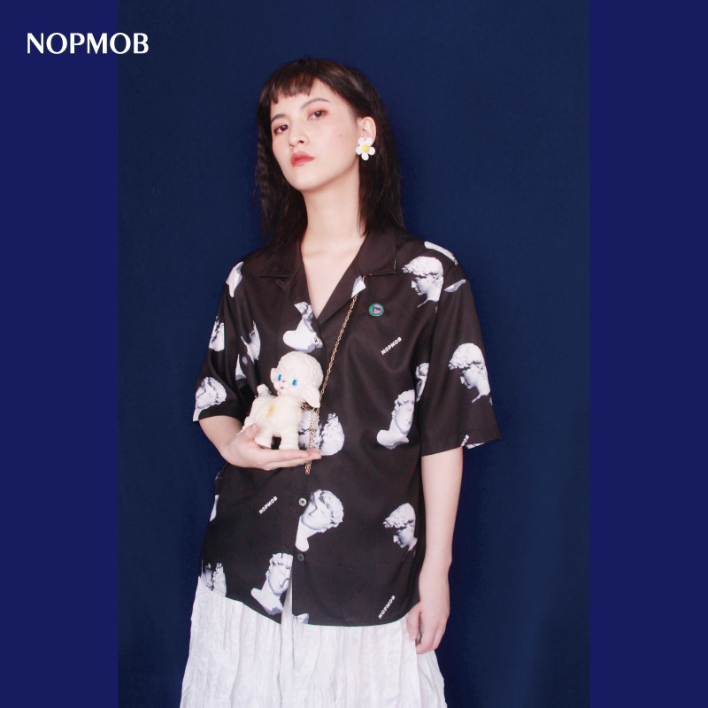 NOPMOB 黑白石膏像大卫头像暗黑甜酷蒸汽波oversize男女通穿衬衫