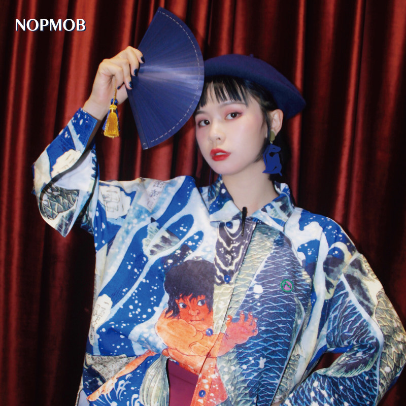nopmob东瀛昭和风浮世绘海浪衬衫