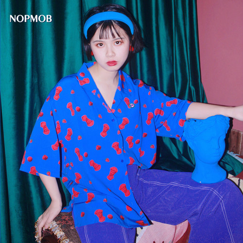 nopmob石膏像蒸汽波蓝印花衬衫