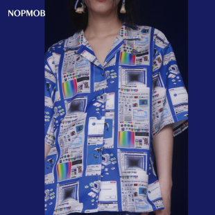 NOPMOB蒸汽波电脑图标克莱因蓝土酷女孩西装 衣男女 领oversize衬衫