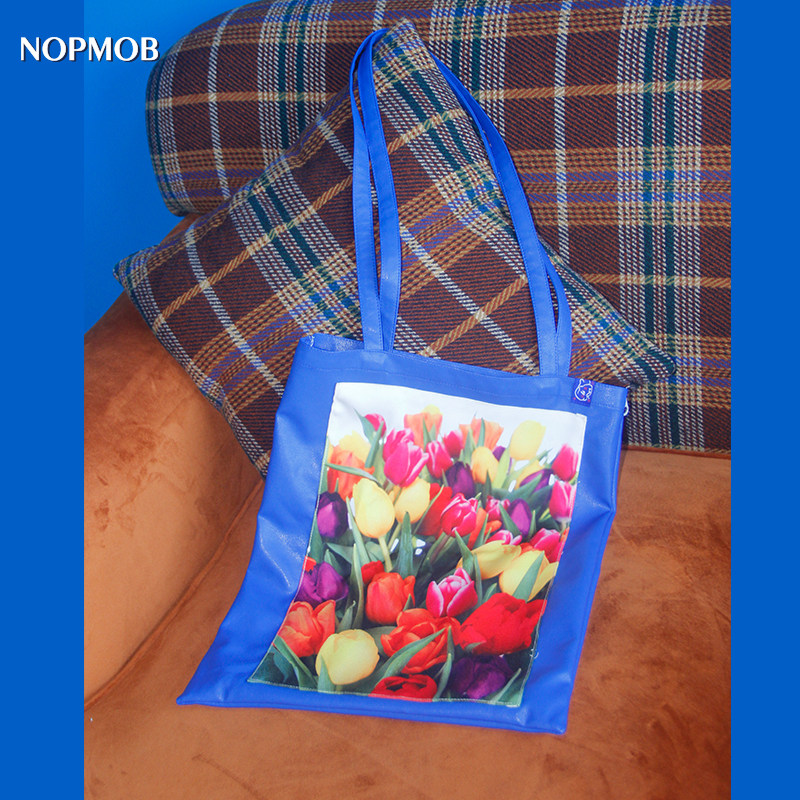NOPMOB皮囊商店 小众郁金香油画PU皮帆布托特包环保购物袋男女款