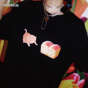 短袖 面包可爱印花情侣装 宽松舒适慵懒纯棉t恤夏 肥油橘猫 NOPMOB