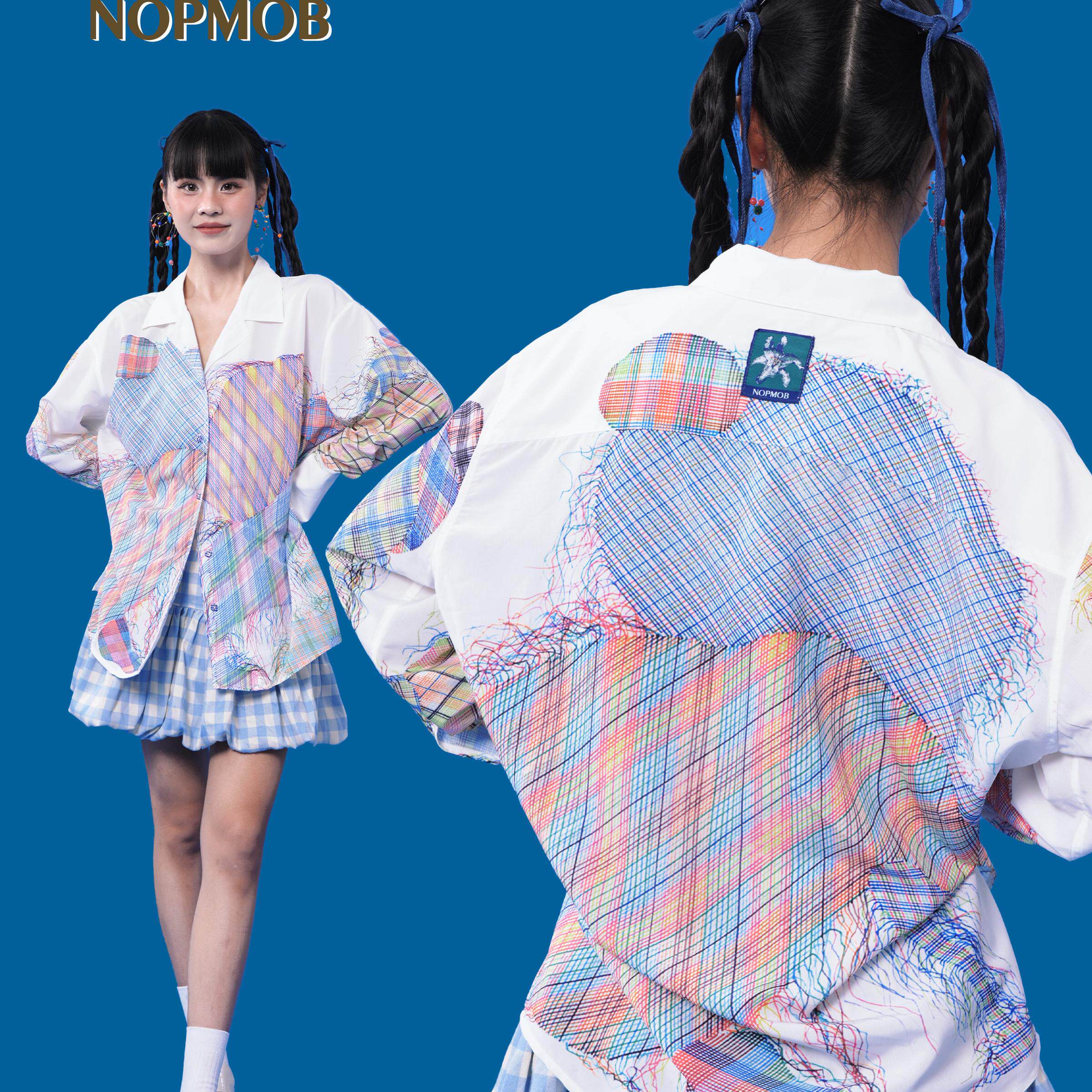 彩色格子碎布衬衫印花慵懒宽松