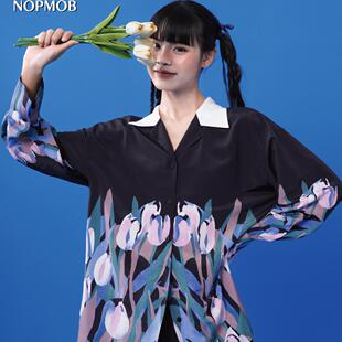 衬衫 NOPMOB 复古港风宽松慵懒长袖 原创设计感小众法式 紫色郁金香