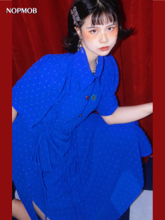 衬衫 原创抽绳解结构设计感小众显瘦中长款 连衣裙 克莱因蓝 NOPMOB