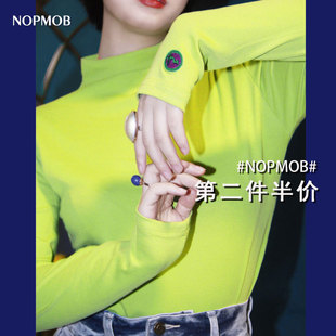 内搭女20秋冬新款 NOPMOB 简简单单牛油果绿显瘦刺绣高领打底衫