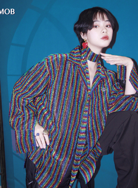 NOPMOB 千禧彩虹 y2k亮闪闪发光DISCO复古宽松衬衫外套24春秋新款