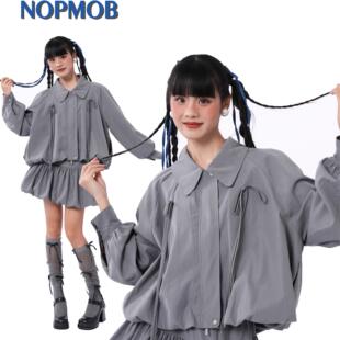 NOPMOB 积雨云灰色 高级感棒球服运动复古花苞宽松外套夹克套装秋