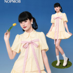 NOPMOB 奶黄小蛋糕 可可爱爱粉色蝴蝶结套装衬衫连衣裙短袖裙夏女