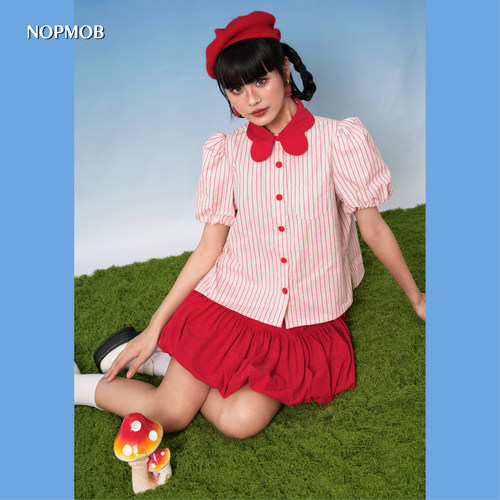 NOPMOB粉色条纹短袖衬衫套装