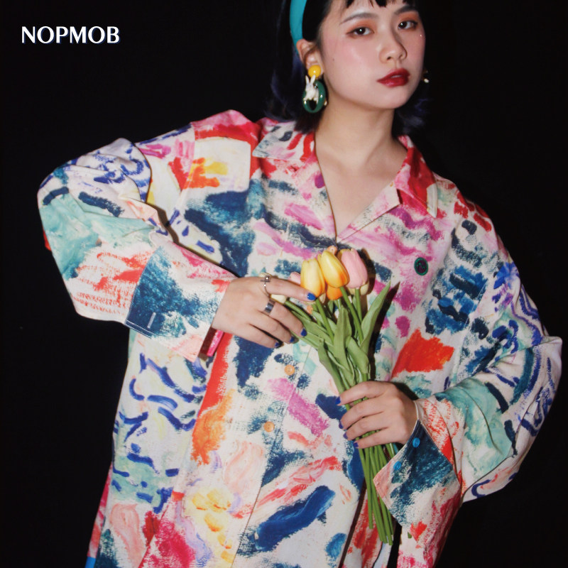 NOPMOB 油画少女 马蒂斯手绘笔触彩色设计感小众慵懒宽松印花衬衫