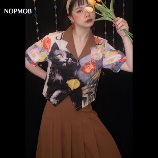 衬衫 NOPMOB 短袖 复古手绘原创设计美术生套装 连衣裙 拿破仑小猫咪