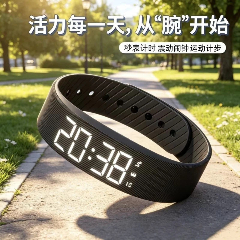 学生震动闹钟计步秒表手环