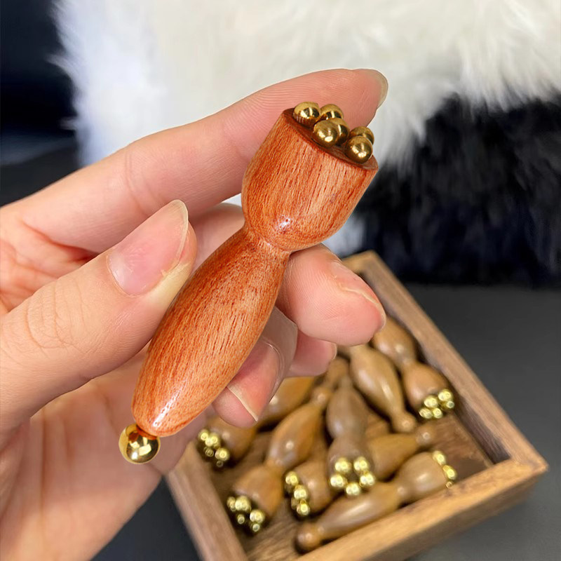 小莲蓬黄铜色眼部按摩器天然木面部按摩棒双头拨筋点穴位护肤放松