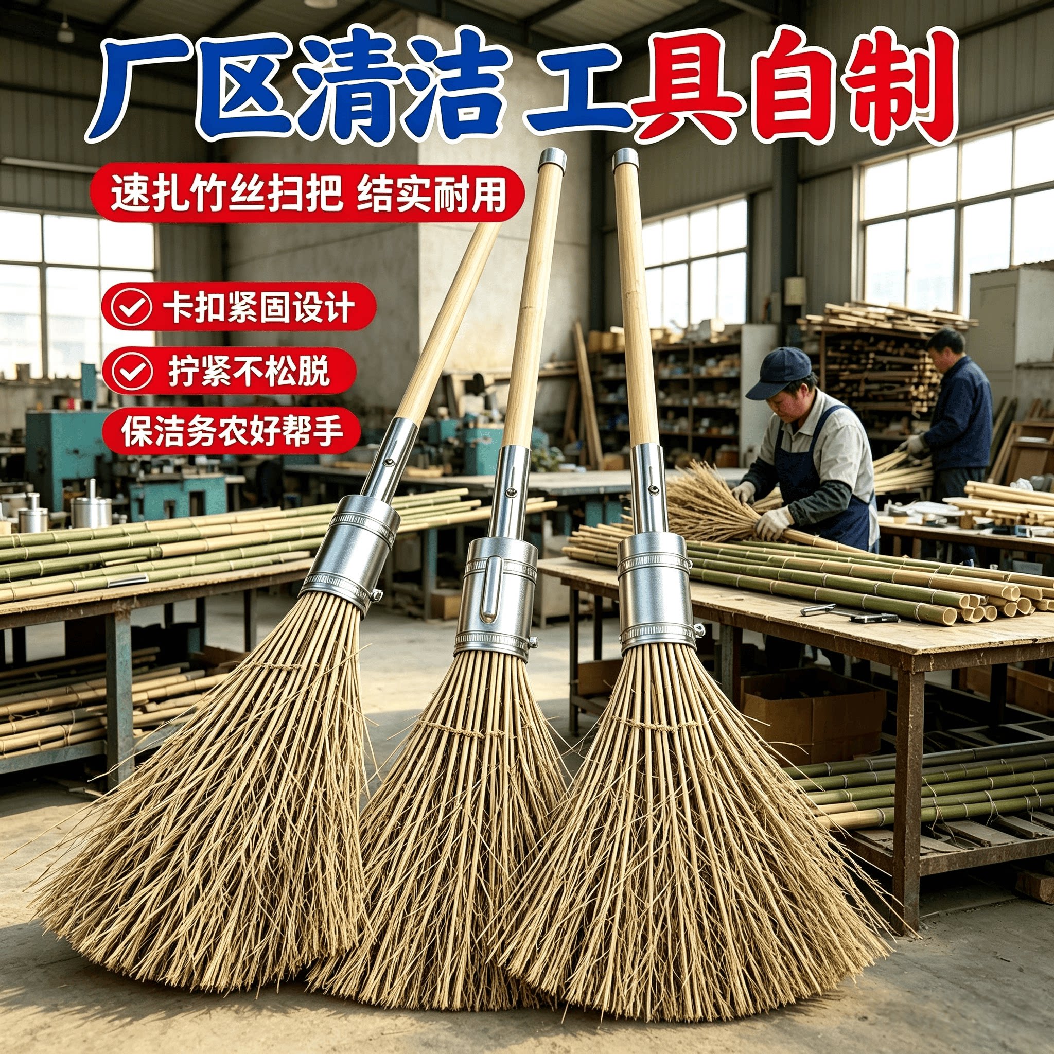 竹子卡扣扫把制作固定器工具可携式手工扫把杆DIY工具环卫扫把