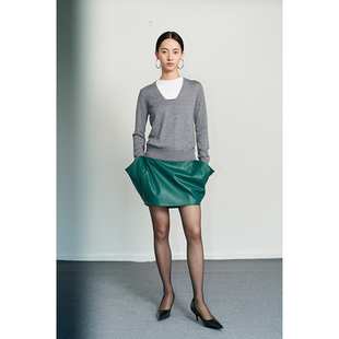 豹纹人造皮革立体剪裁插袋短裙迷你裙 两色 ENK