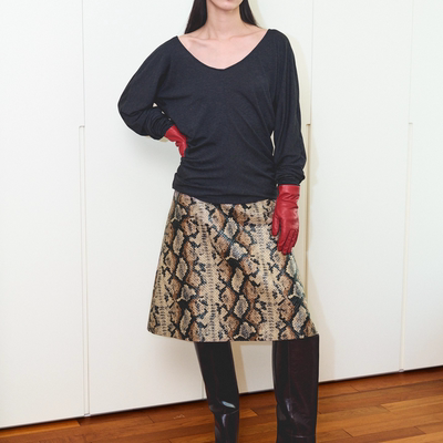 ENKSH蛇皮纹涂层A字半身裙