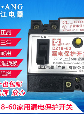 珠江DZ18-60家用漏电保护开关220V60A家庭总开关32安漏保两相40a
