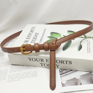 配饰收腰搭配连衣裙牛皮打结细皮带 腰带新款 法式 复古金色针扣女式