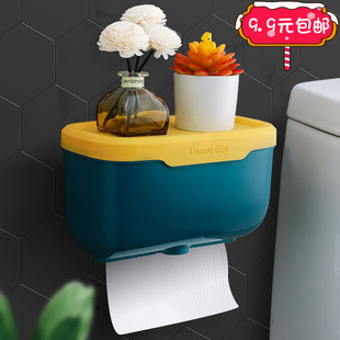 简约卫生间纸巾盒免打孔厕所防水抽纸盒卷纸筒壁挂式 卫生纸置物架