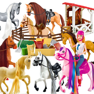 跨境头可动马鞍可拆卸牧场野马模型大马厩农场场景过家家马场
