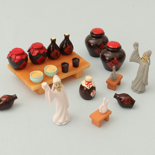 微缩迷你中式古代女儿红饮酒诗人李白酒坛酒碗酒杯桌树脂食玩